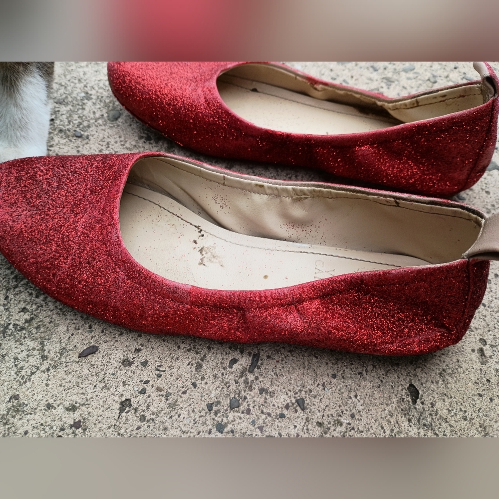 Vince Camuto Leather Red Glitter Ballet Flats Halloween Upcycled